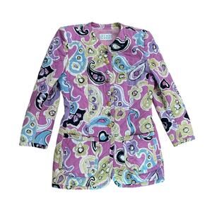 Vintage Rena Lange Pink Quilted Paisley Print Jacket Italy Blazer Medium -